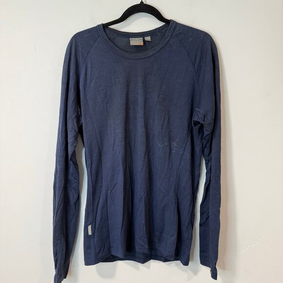 Icebreaker Mens Bodyfit 200 Long Sleeve Base Layer Shirt Navy Blue XL 100% Wool - Picture 1 of 8